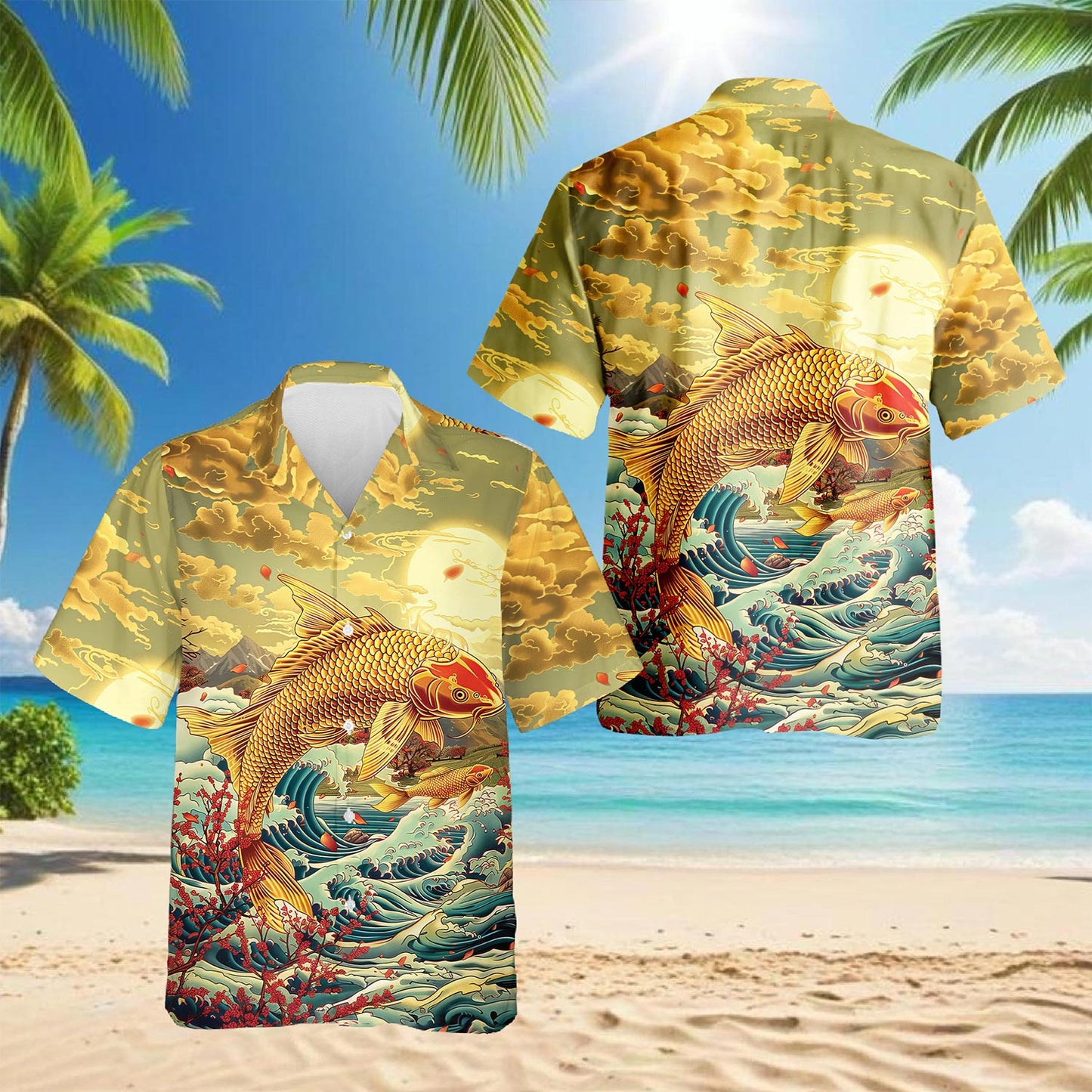 Japanese Koi Fish Hawaiian Shirt for Men, Button Down Aloha Shirt - Azhawaiian