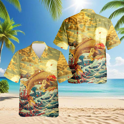 Japanese Koi Fish Hawaiian Shirt for Men, Button Down Aloha Shirt - Azhawaiian