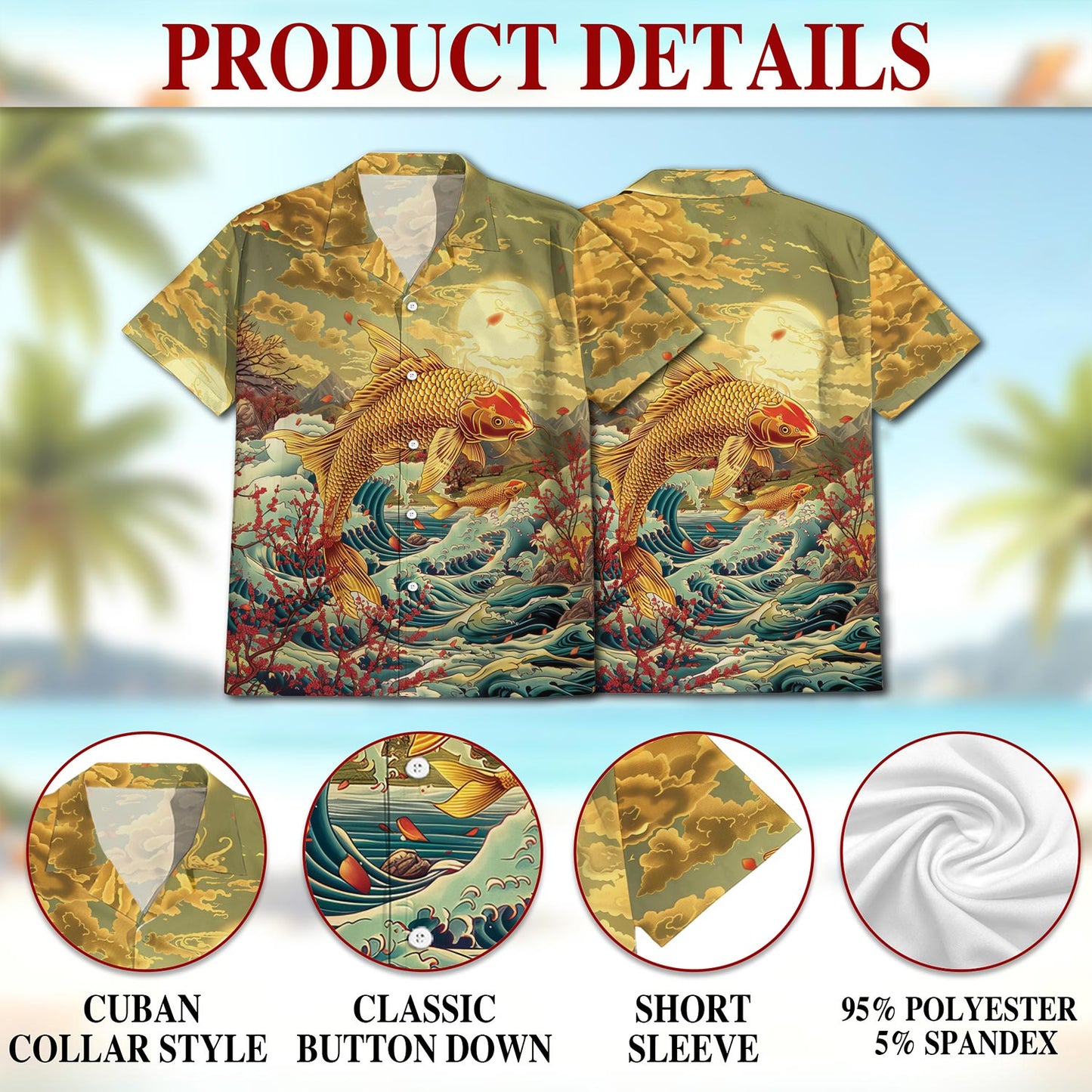 Japanese Koi Fish Hawaiian Shirt for Men, Button Down Aloha Shirt - Azhawaiian