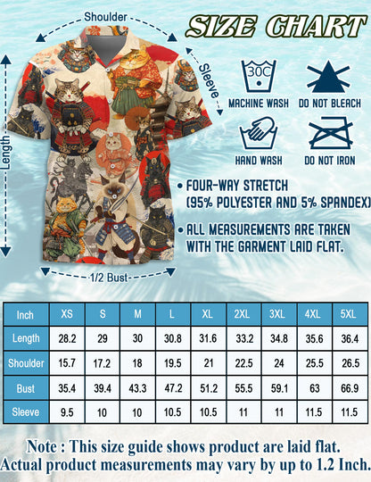 Japanese Samurai Cat Hawaiian Shirt for Men, Button Down Aloha Shirt - Azhawaiian
