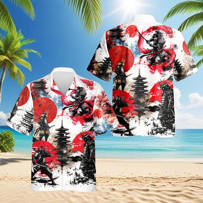 Japanese Samurai Hawaiian Shirt for Men, Button Down Aloha Shirt - Azhawaiian