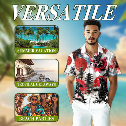 Japanese Samurai Hawaiian Shirt for Men, Button Down Aloha Shirt - Azhawaiian