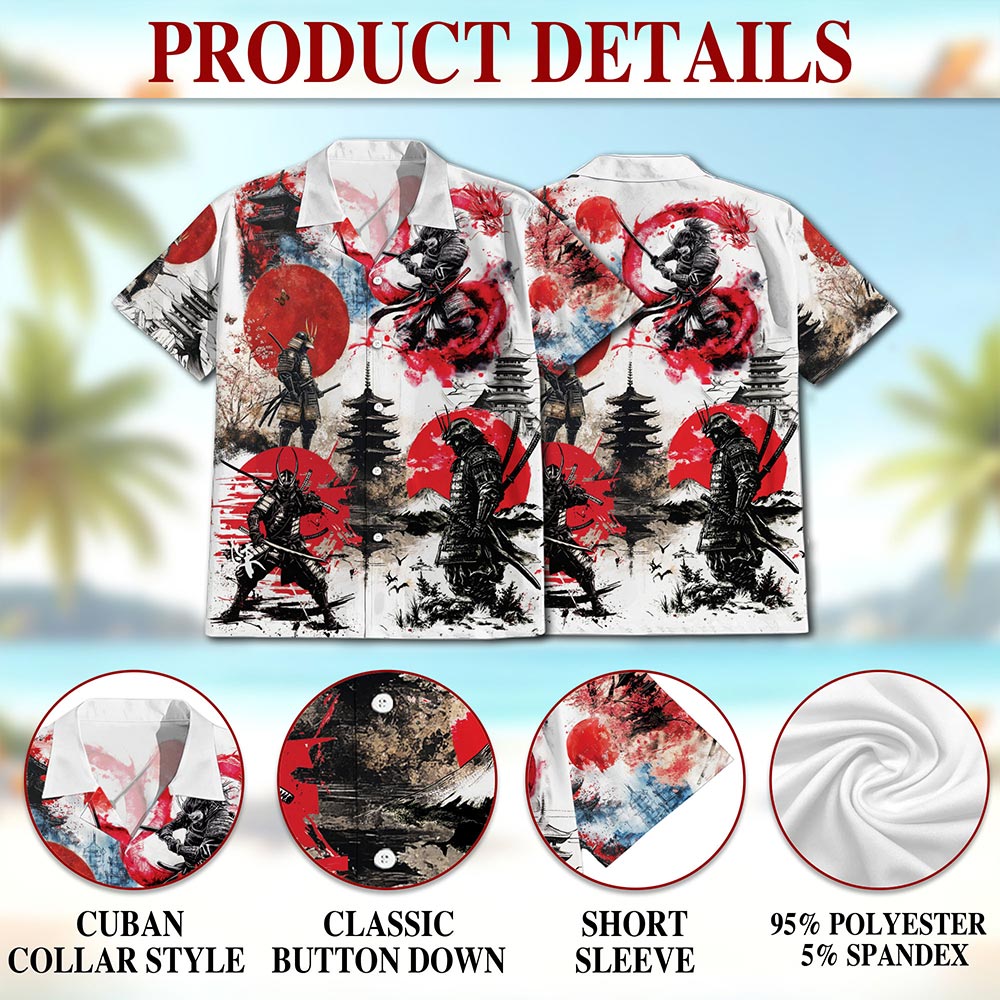 Japanese Samurai Hawaiian Shirt for Men, Button Down Aloha Shirt - Azhawaiian