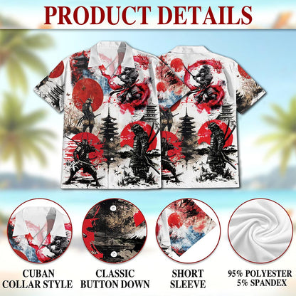 Japanese Samurai Hawaiian Shirt for Men, Button Down Aloha Shirt - Azhawaiian