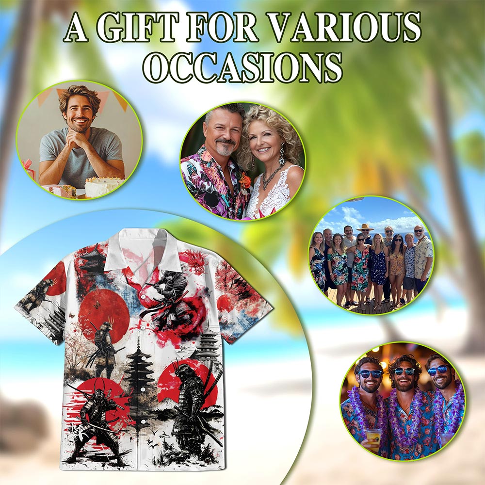 Japanese Samurai Hawaiian Shirt for Men, Button Down Aloha Shirt - Azhawaiian