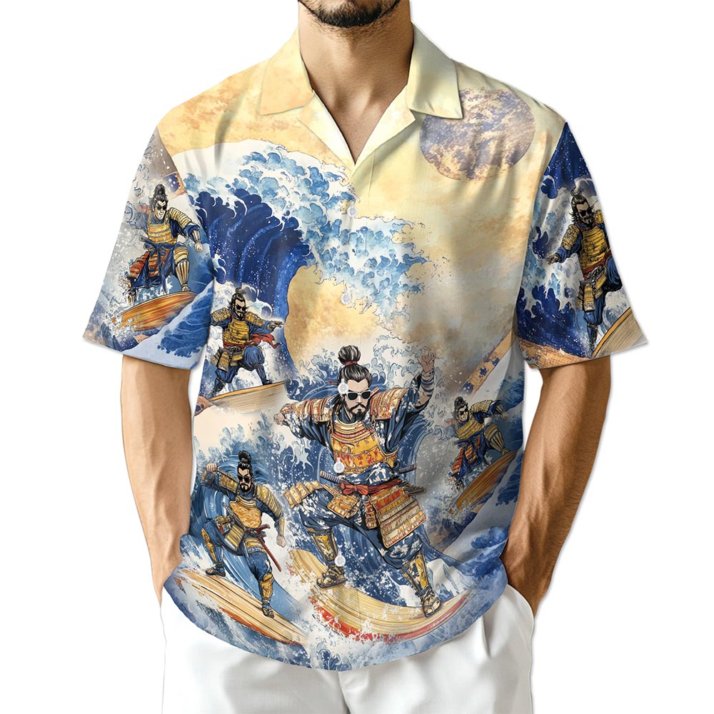 Azhawaiian Japanese Samurai Surfing Hawaiian Shirt for Men