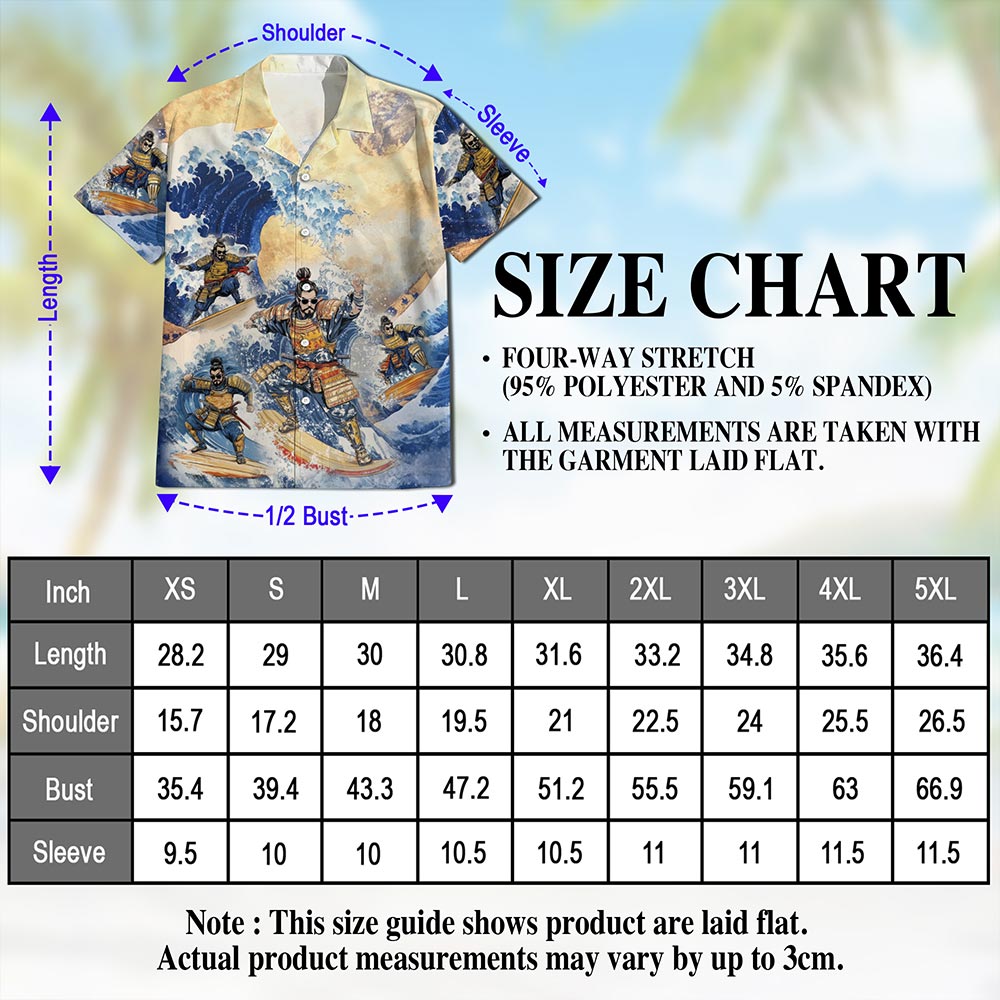 Japanese Samurai Surfing Hawaiian Shirt for Men, Button Down Aloha Shirt - Azhawaiian