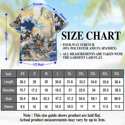 Japanese Samurai Surfing Hawaiian Shirt for Men, Button Down Aloha Shirt - Azhawaiian