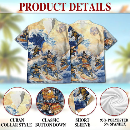 Japanese Samurai Surfing Hawaiian Shirt for Men, Button Down Aloha Shirt - Azhawaiian