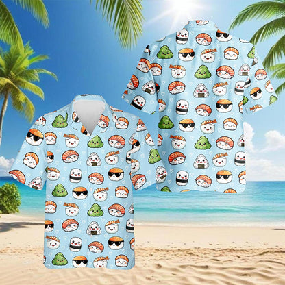 Japanese Sushi Pattern Hawaiian Shirt for Men, Button Down Aloha Shirt - Azhawaiian