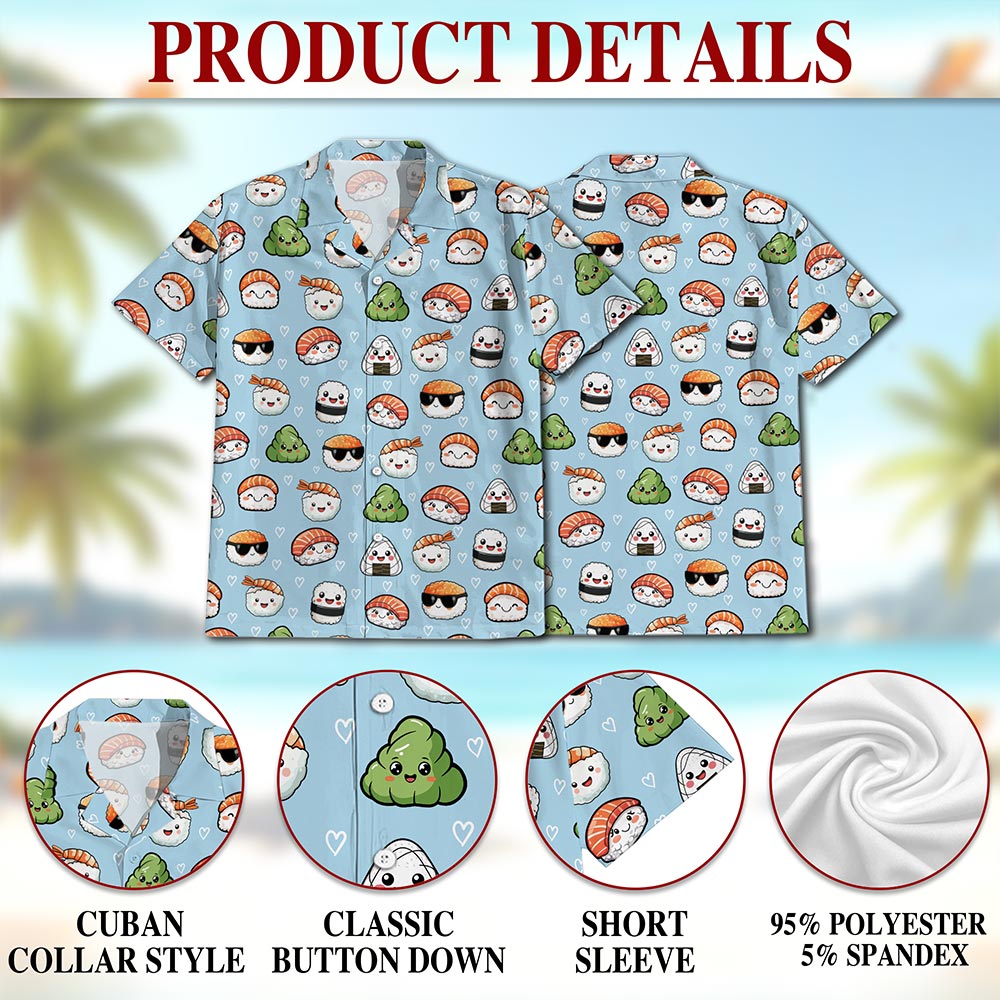Japanese Sushi Pattern Hawaiian Shirt for Men, Button Down Aloha Shirt - Azhawaiian