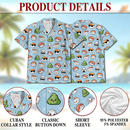 Japanese Sushi Pattern Hawaiian Shirt for Men, Button Down Aloha Shirt - Azhawaiian