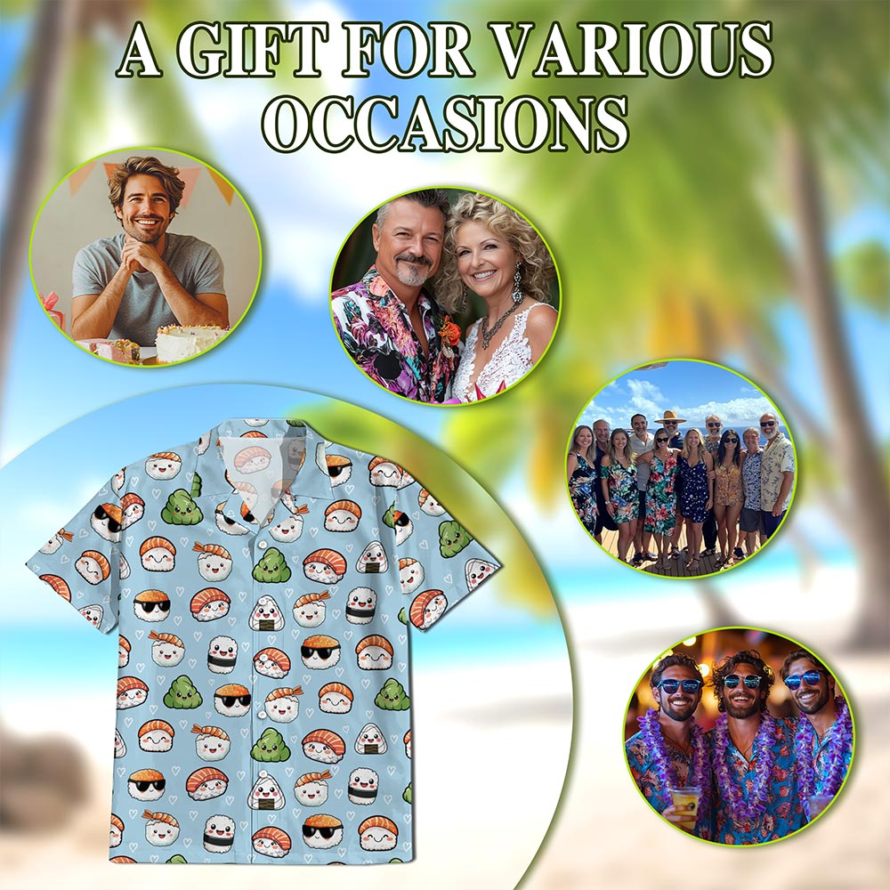 Japanese Sushi Pattern Hawaiian Shirt for Men, Button Down Aloha Shirt - Azhawaiian