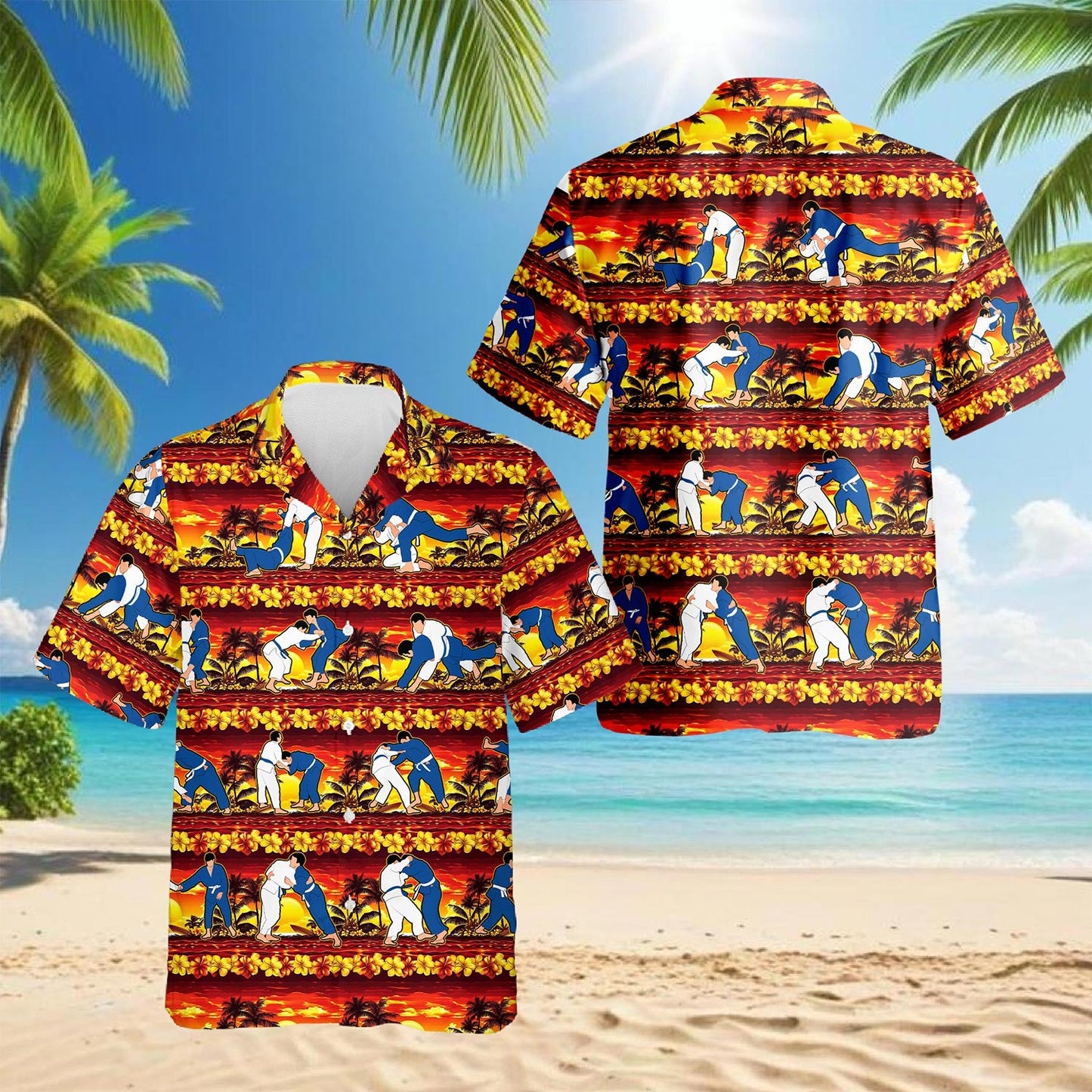 Judo Palm Hawaiian Shirt for Men, Button Down Aloha Shirt - Azhawaiian