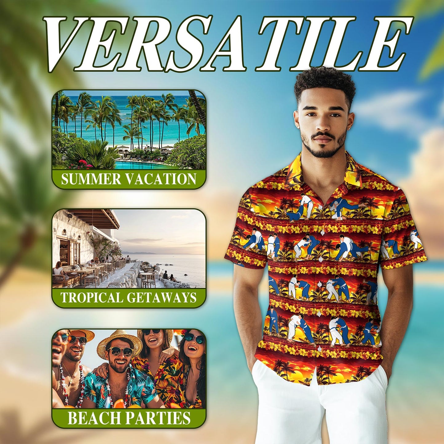 Judo Palm Hawaiian Shirt for Men, Button Down Aloha Shirt - Azhawaiian
