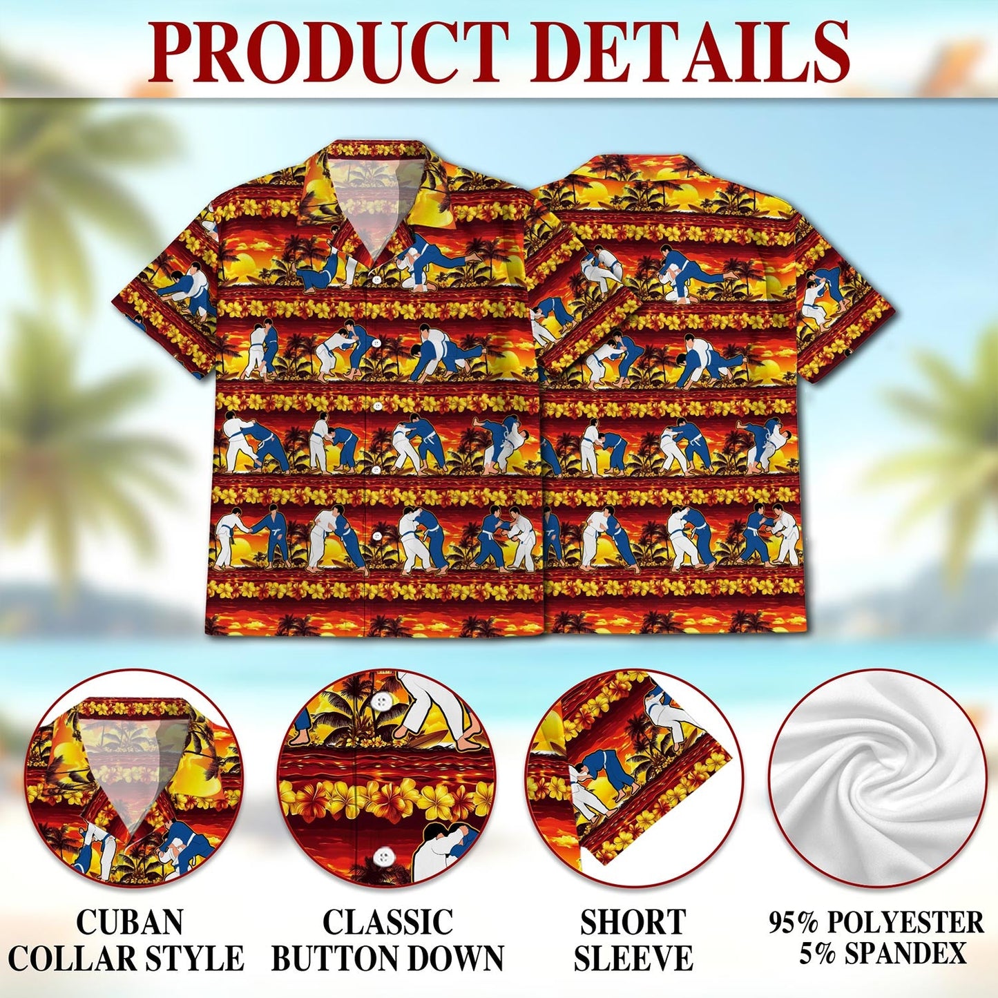 Judo Palm Hawaiian Shirt for Men, Button Down Aloha Shirt - Azhawaiian