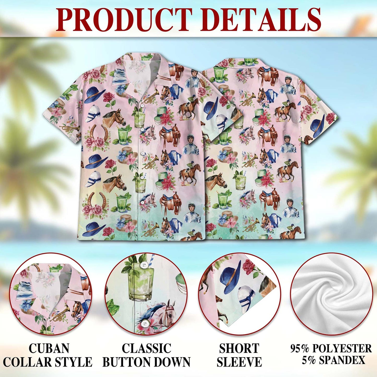 Horse Racing Hawaiian Shirt for Men, Button Down Aloha Shirt - Azhawaiian