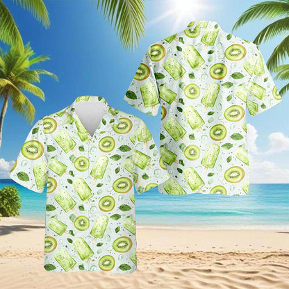 Kiwi Ice Cream Print Hawaiian Shirt for Men, Button Down Aloha Shirt - Azhawaiian