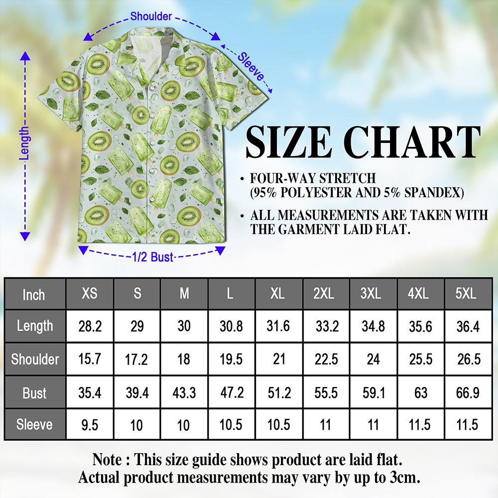 Kiwi Ice Cream Print Hawaiian Shirt for Men, Button Down Aloha Shirt - Azhawaiian