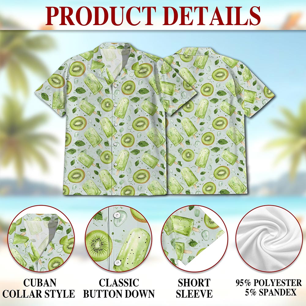 Kiwi Ice Cream Print Hawaiian Shirt for Men, Button Down Aloha Shirt - Azhawaiian