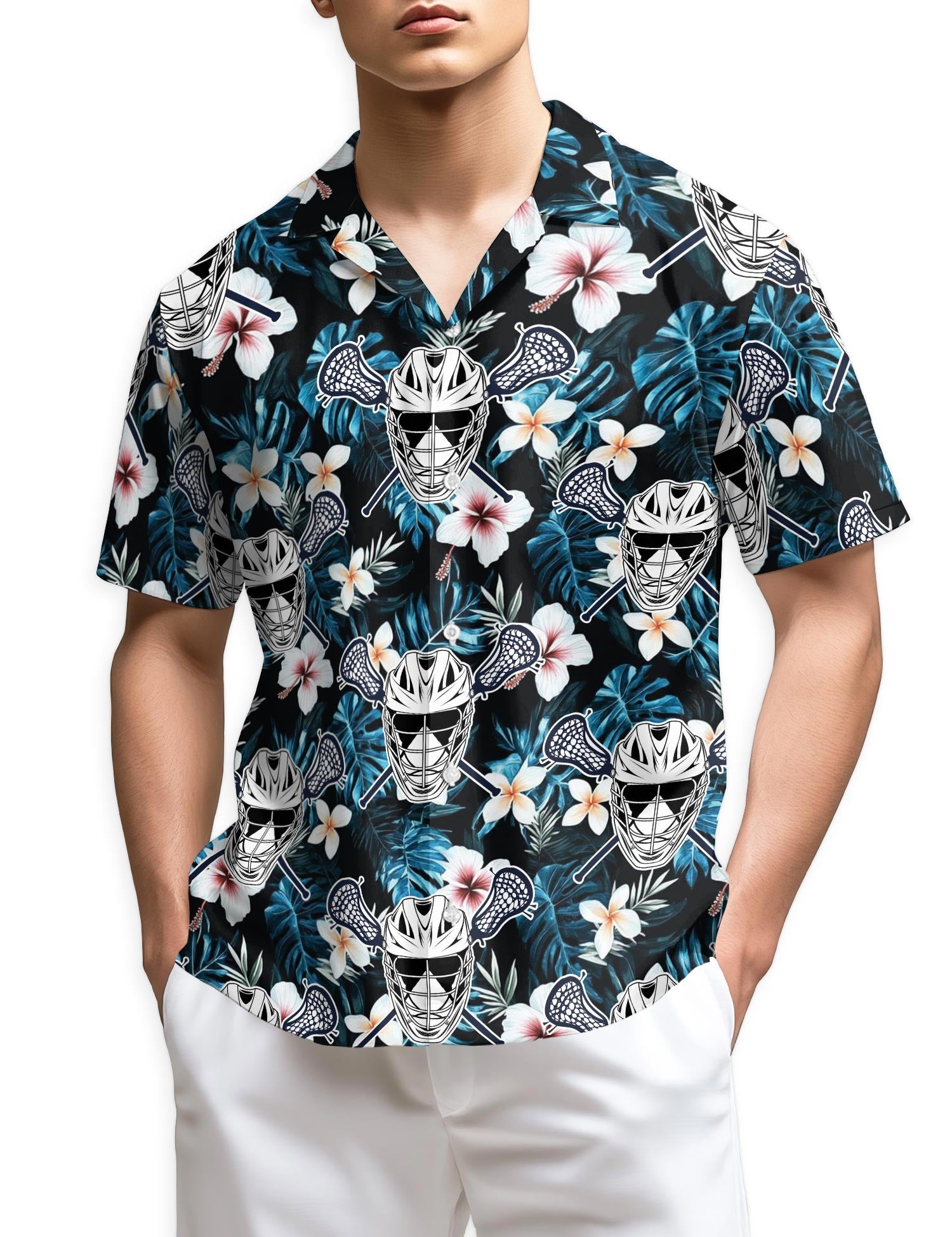 Azhawaiian Lacrosse Time Blue Tropical Hawaiian Shirt for Men