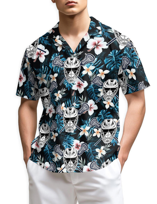 Azhawaiian Lacrosse Time Blue Tropical Hawaiian Shirt for Men