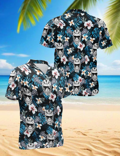Lacrosse Time Blue Tropical Hawaiian Shirt for Men, Button Down Aloha Shirt - Azhawaiian