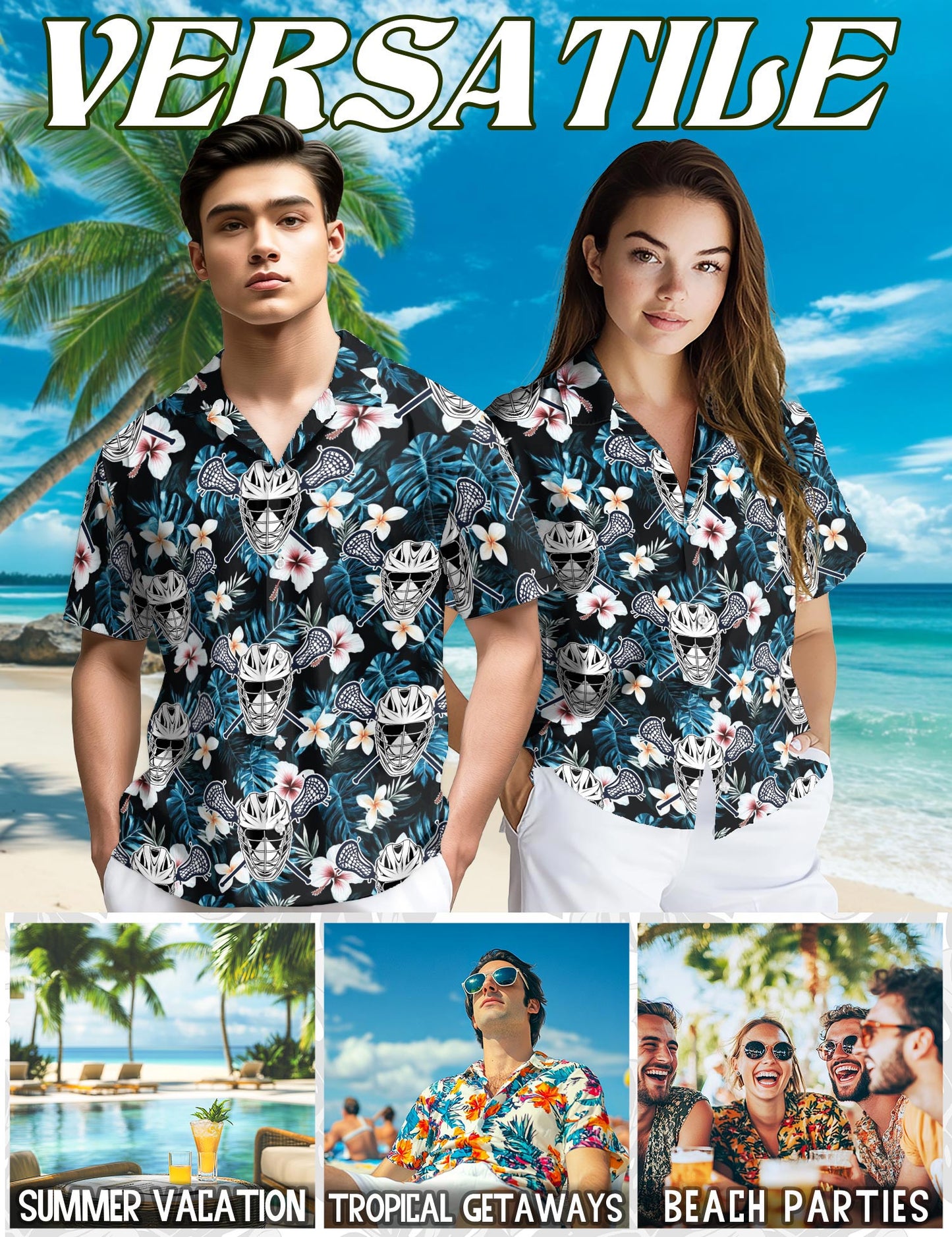 Lacrosse Time Blue Tropical Hawaiian Shirt for Men, Button Down Aloha Shirt - Azhawaiian