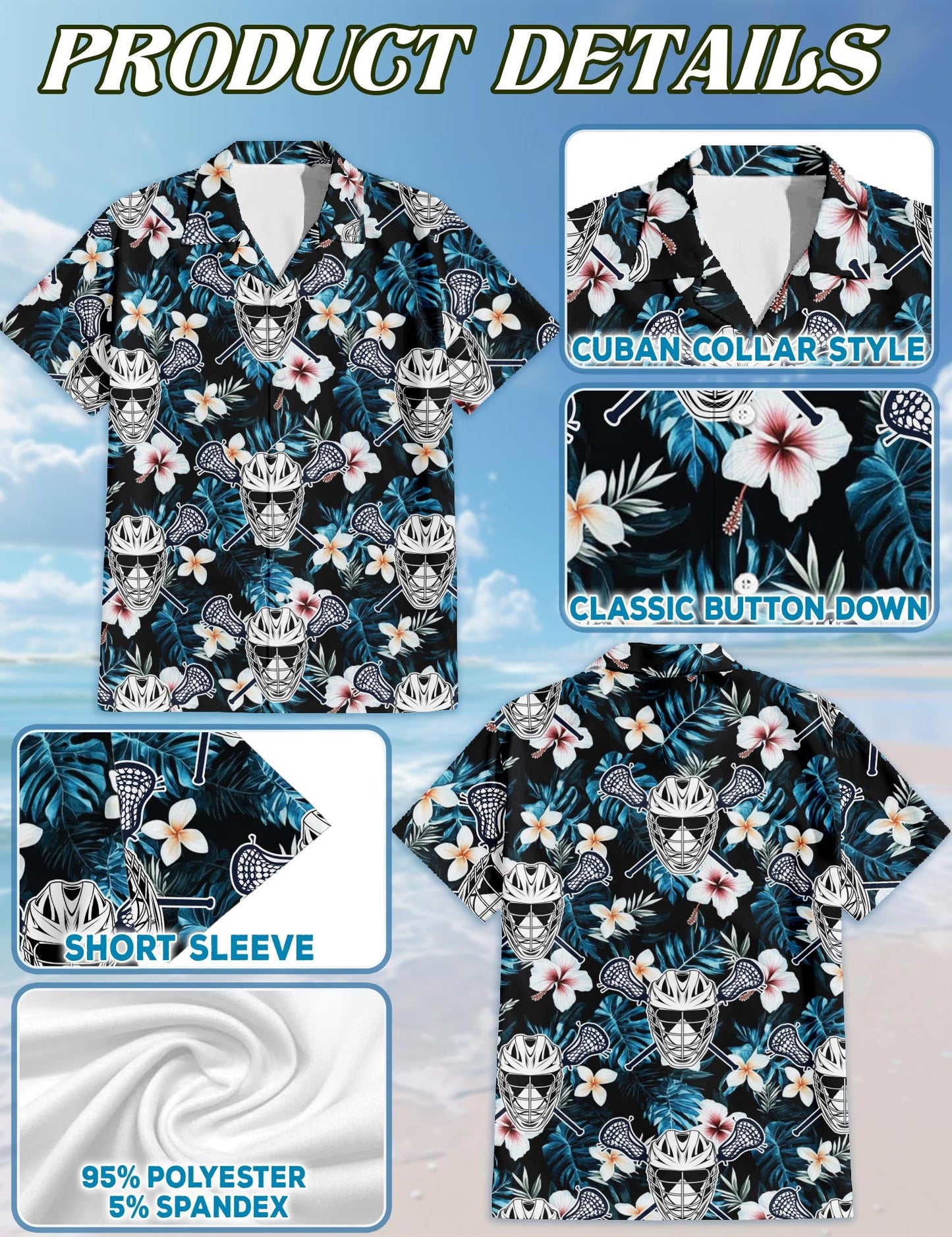 Lacrosse Time Blue Tropical Hawaiian Shirt for Men, Button Down Aloha Shirt - Azhawaiian