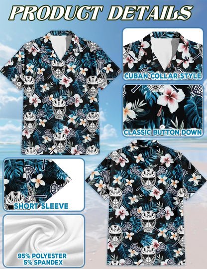 Lacrosse Time Blue Tropical Hawaiian Shirt for Men, Button Down Aloha Shirt - Azhawaiian