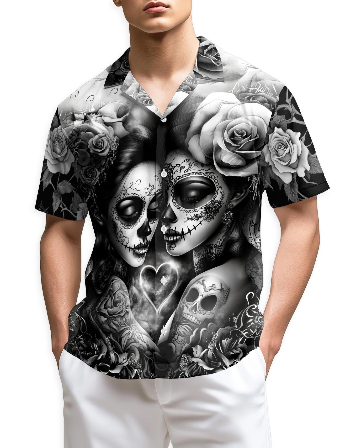 Azhawaiian Lesbian Skull Couple Hawaiian Shirt for Men