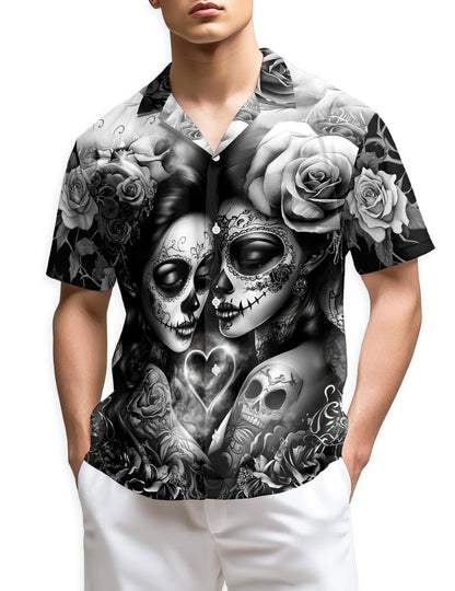 Azhawaiian Lesbian Skull Couple Hawaiian Shirt for Men