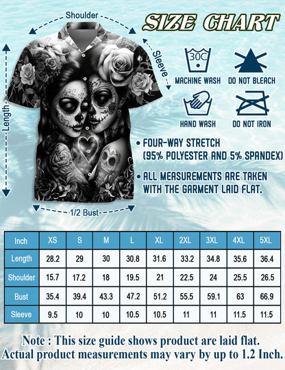 Lesbian Skull Couple Hawaiian Shirt for Men, Button Down Aloha Shirt - Azhawaiian