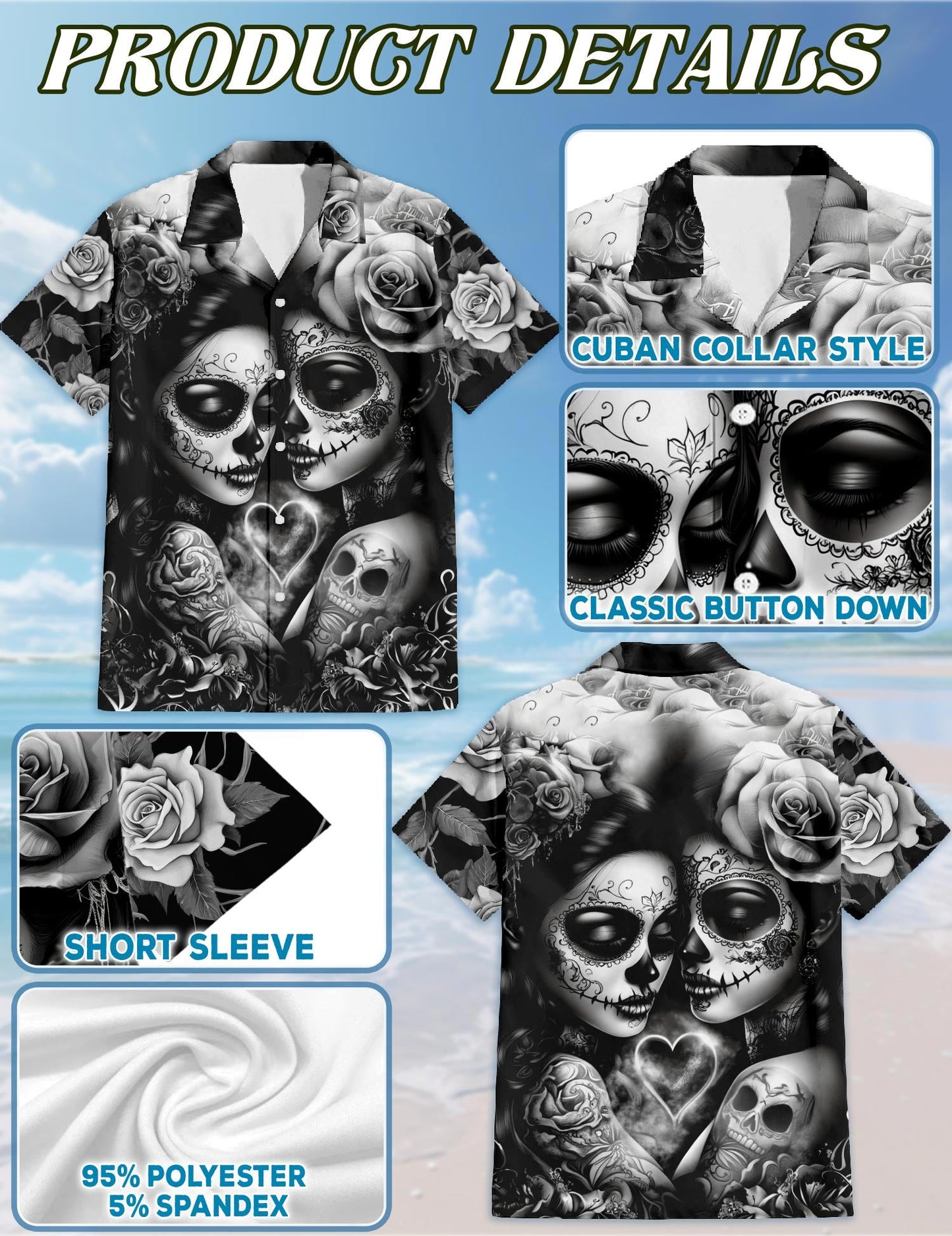 Lesbian Skull Couple Hawaiian Shirt for Men, Button Down Aloha Shirt - Azhawaiian