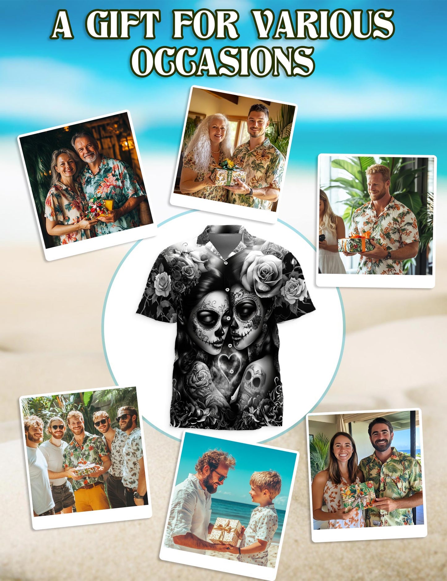 Lesbian Skull Couple Hawaiian Shirt for Men, Button Down Aloha Shirt - Azhawaiian