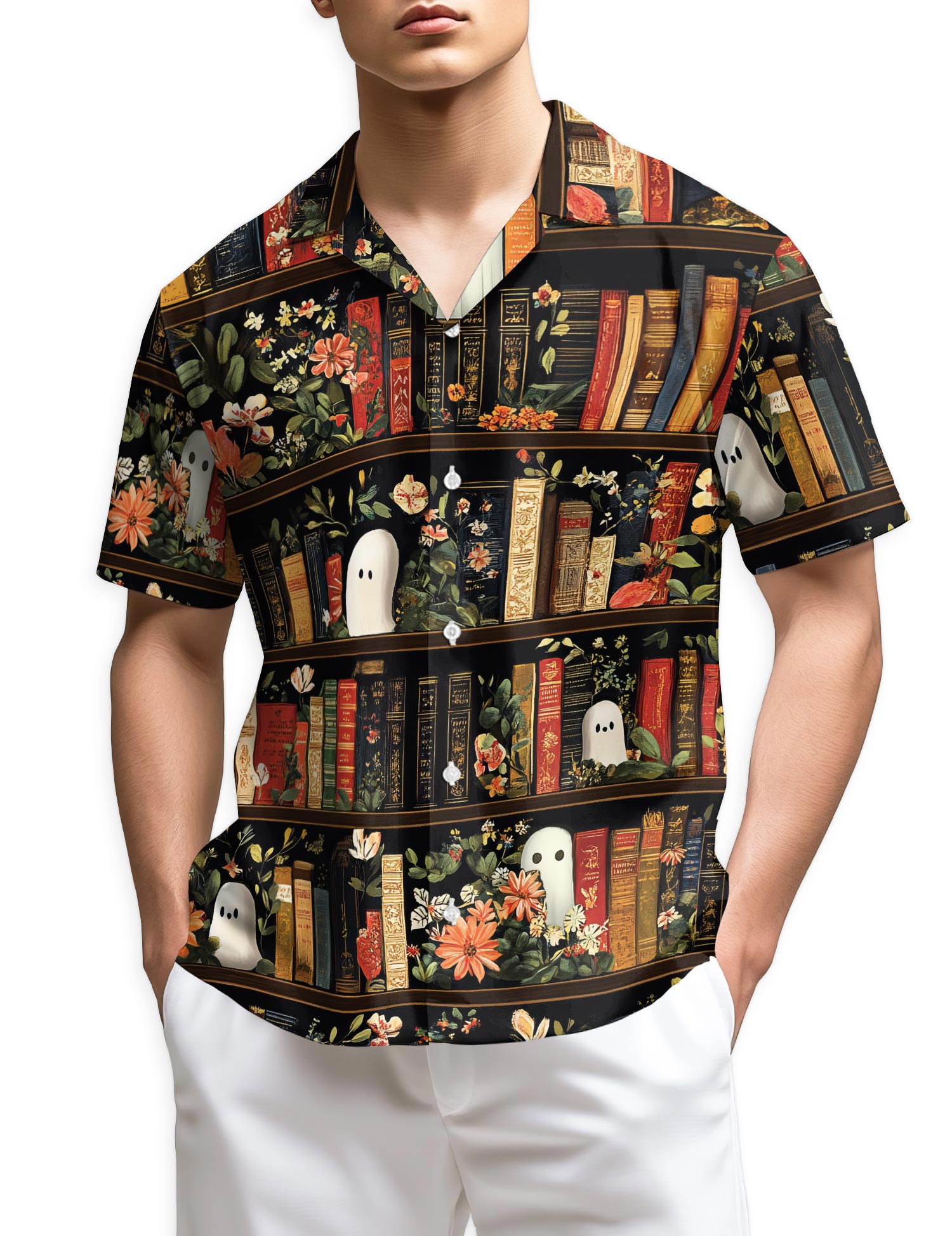 Azhawaiian Library Ghost Hawaiian Shirt for Men