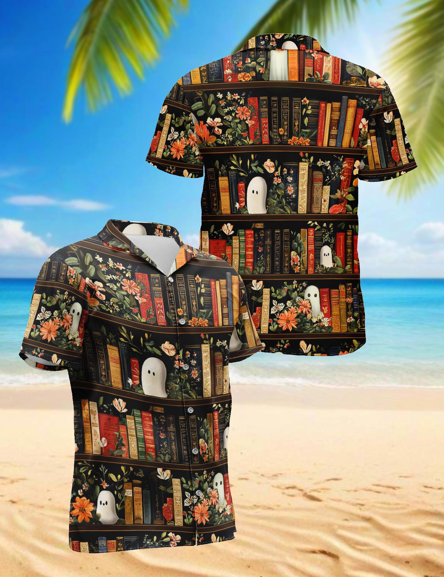 Library Ghost Hawaiian Shirt for Men, Button Down Aloha Shirt - Azhawaiian