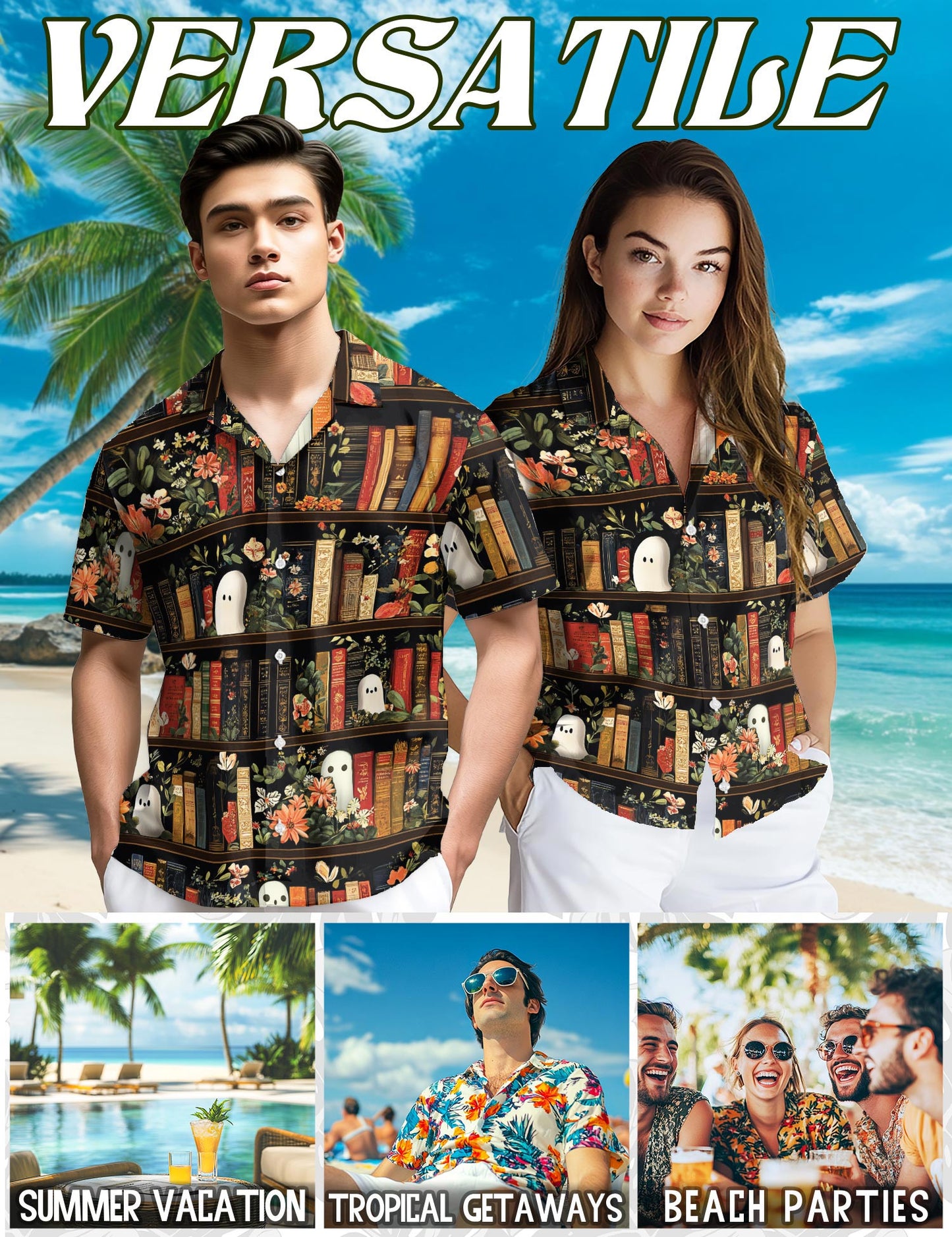 Library Ghost Hawaiian Shirt for Men, Button Down Aloha Shirt - Azhawaiian