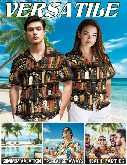 Library Ghost Hawaiian Shirt for Men, Button Down Aloha Shirt - Azhawaiian