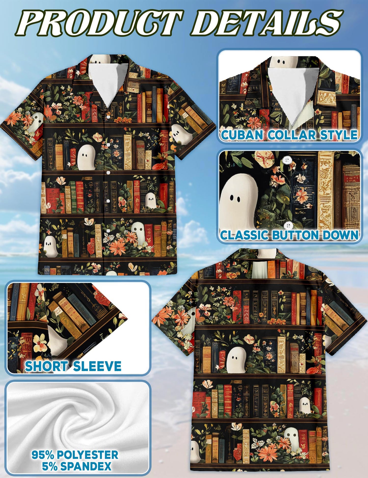 Library Ghost Hawaiian Shirt for Men, Button Down Aloha Shirt - Azhawaiian