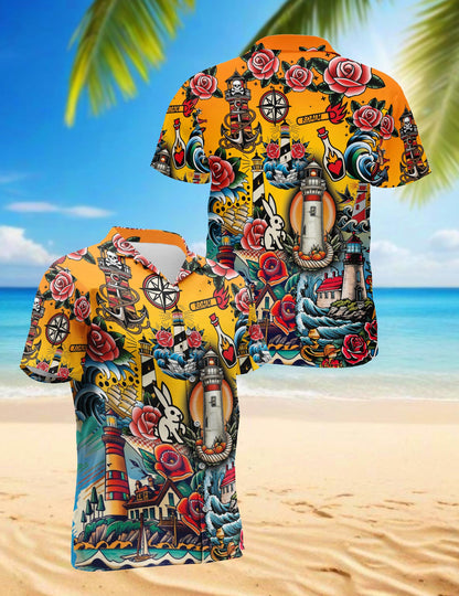 Lighthouse Hawaiian Shirt for Men, Button Down Aloha Shirt - Azhawaiian