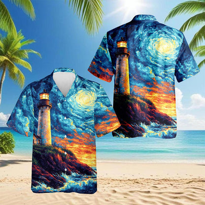 Lighthouse Hawaiian Shirt for Men, Button Down Aloha Shirt - Azhawaiian