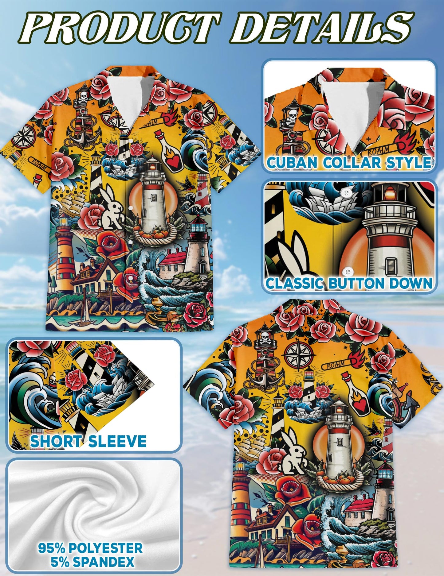 Lighthouse Hawaiian Shirt for Men, Button Down Aloha Shirt - Azhawaiian