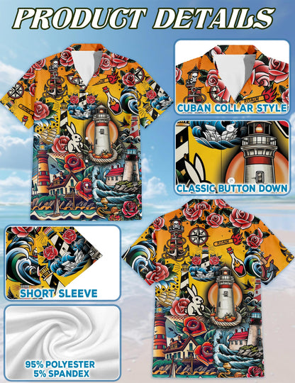 Lighthouse Hawaiian Shirt for Men, Button Down Aloha Shirt - Azhawaiian