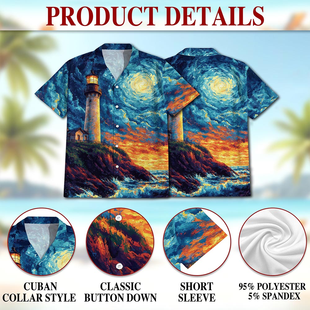 Lighthouse Hawaiian Shirt for Men, Button Down Aloha Shirt - Azhawaiian