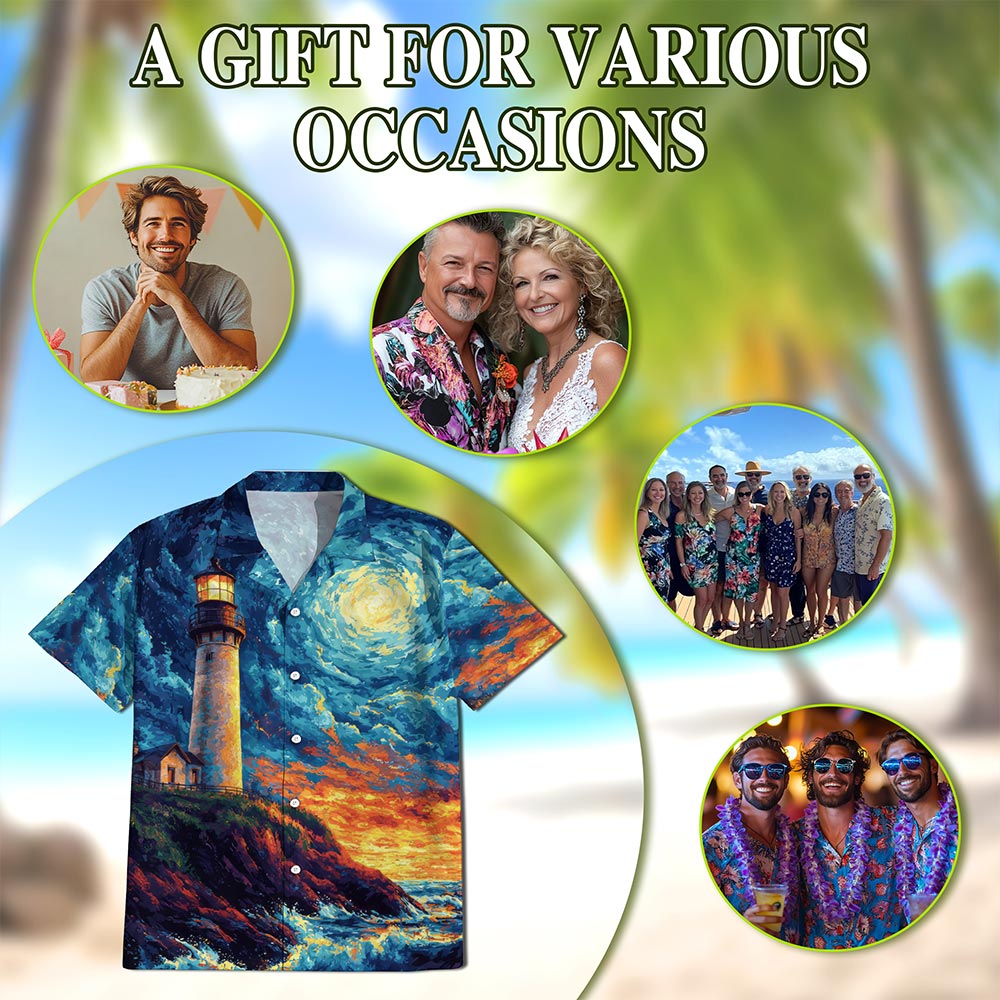 Lighthouse Hawaiian Shirt for Men, Button Down Aloha Shirt - Azhawaiian