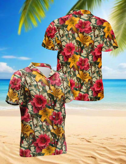 Lilium Hawaiian Shirt for Men, Button Down Aloha Shirt - Azhawaiian