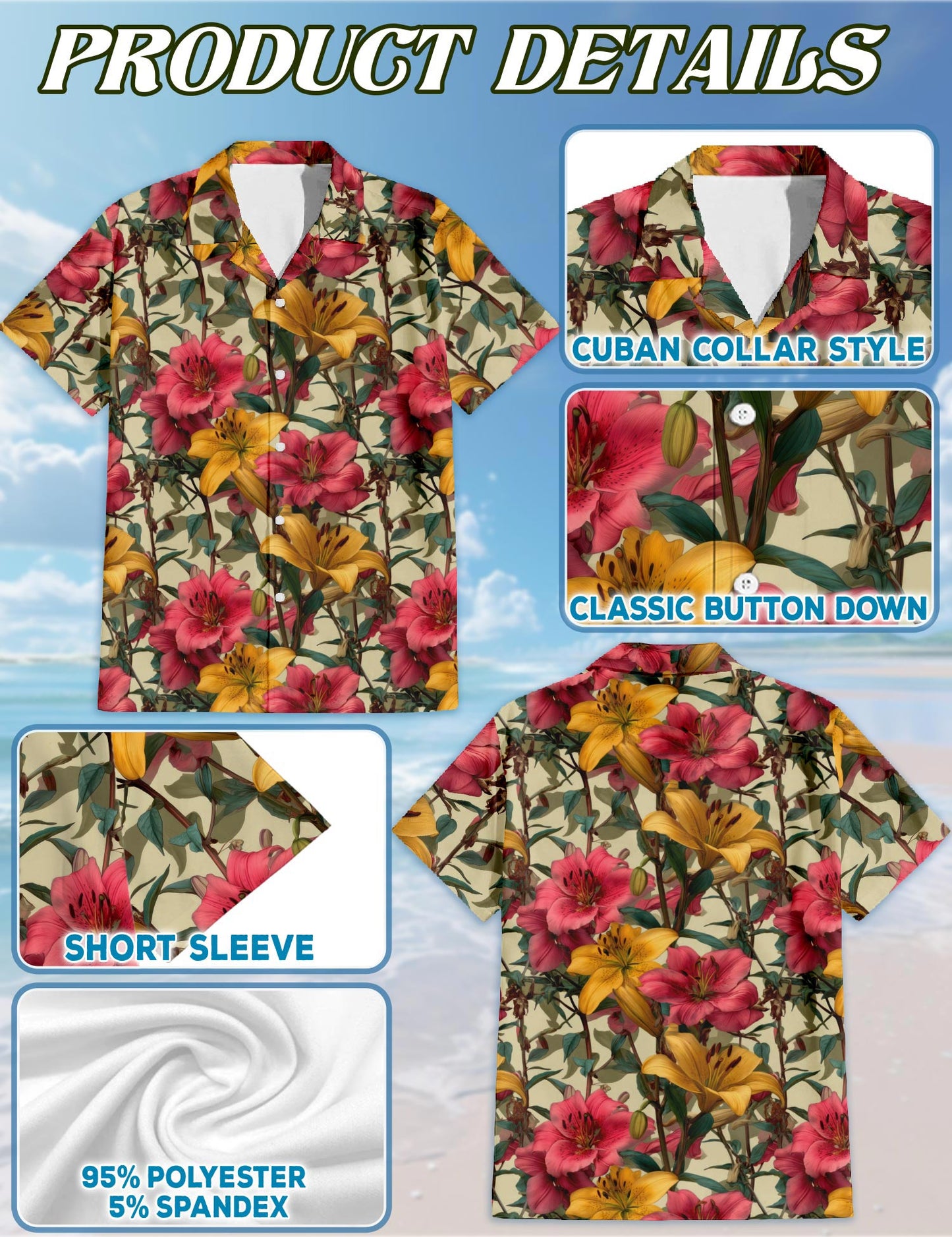 Lilium Hawaiian Shirt for Men, Button Down Aloha Shirt - Azhawaiian