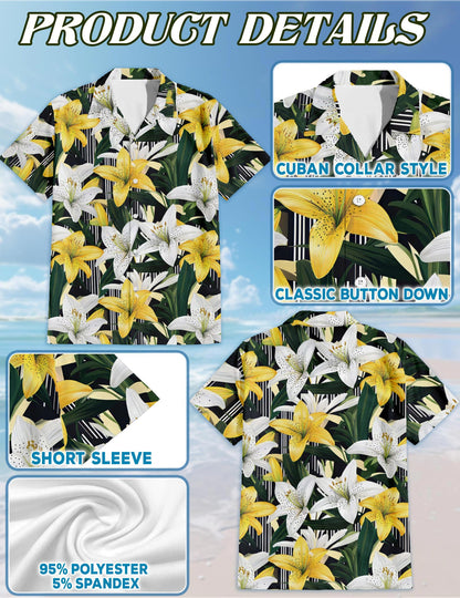 Lily Flower Hawaiian Shirt for Men, Button Down Aloha Shirt - Azhawaiian