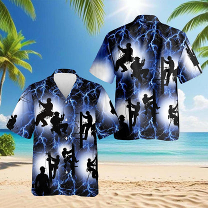 Lineman Lightning Hawaiian Shirt for Men, Button Down Aloha Shirt - Azhawaiian